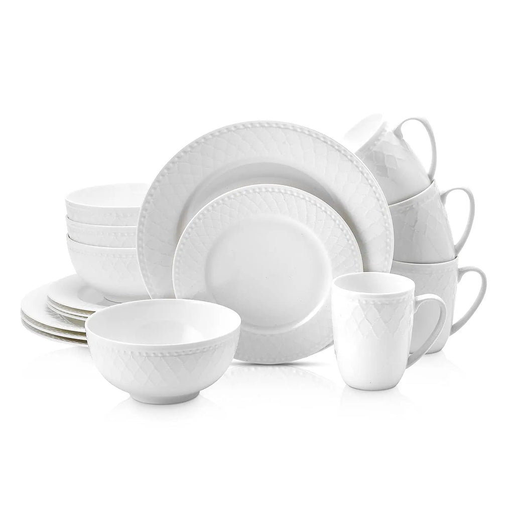 Stone Lain Alexandria 16-Piece Dinnerware Set Bone China White  Warm Home View