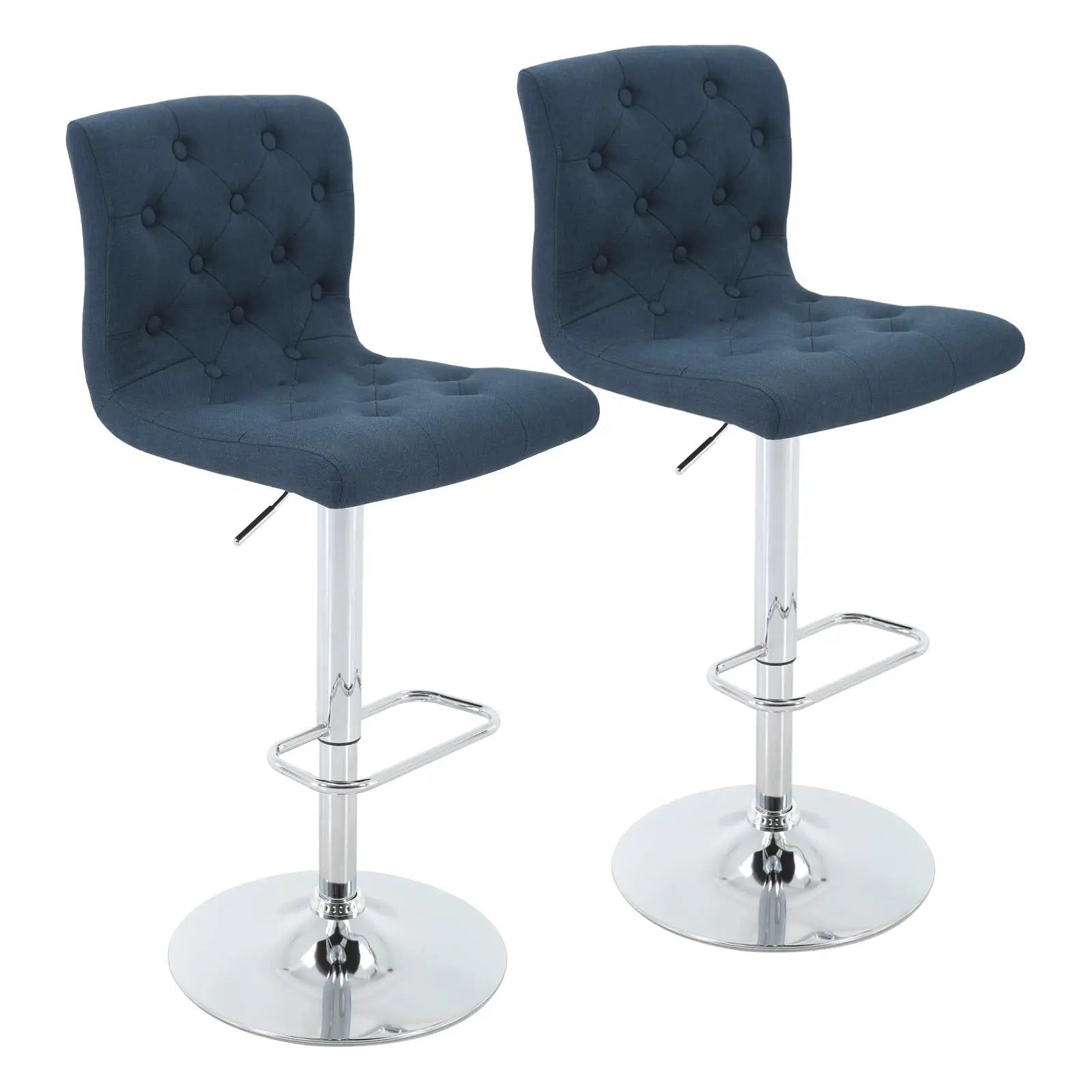 Tufted Fabric Swivel Bar Stools Blue 2-Piece  Warm Home View