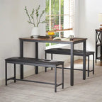 Industrial Style Dining Table Set Rustic Brown 3-Piece  Warm Home View