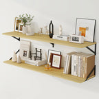 Fun Memories Floating Shelves for Wall 12 Inch Deep Floating Shelves Set of 2 55W x 12D Large Wall Shelves with Sturdy Metal Brackets for Living Room Bathroom Bedroom and Kitchen Oak  Warm Home View