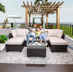 Outdoor Garden PE Rattan Sectional Sofa Set - 7-Piece, Beige  Warm Home View