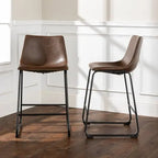 Set of 2 Industrial Brown Faux Leather Counter Stools with Powder-Coated Metal Base  Warm Home View