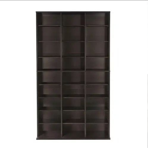 Media Shelving Unit, 6 Fixed Shelves, 18 Adjustable Shelves, Wide Base For Stability In Espresso Brown  Warm Home View