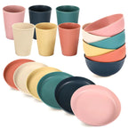 18PCS Wheat Straw Dinnerware Sets Ratulie Unbreakable Dinnerware Sets Reusable Cups Plates and Bowls Sets Microwave Dinnerware Sets for Kitchen Travel Camping  Warm Home View