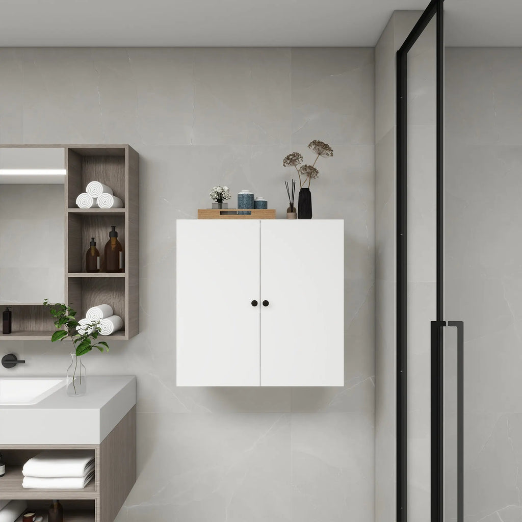 C2 Closet Shelves for bathroom,Wooden Closet System Modular With 2 Doors Shelves Wall Mount Organizer Modern Shelving for Walk in Closet Organization Bedroom Built in Clothes Storage 31.49''W x 16.04''D x 31.49''H  Warm Home View
