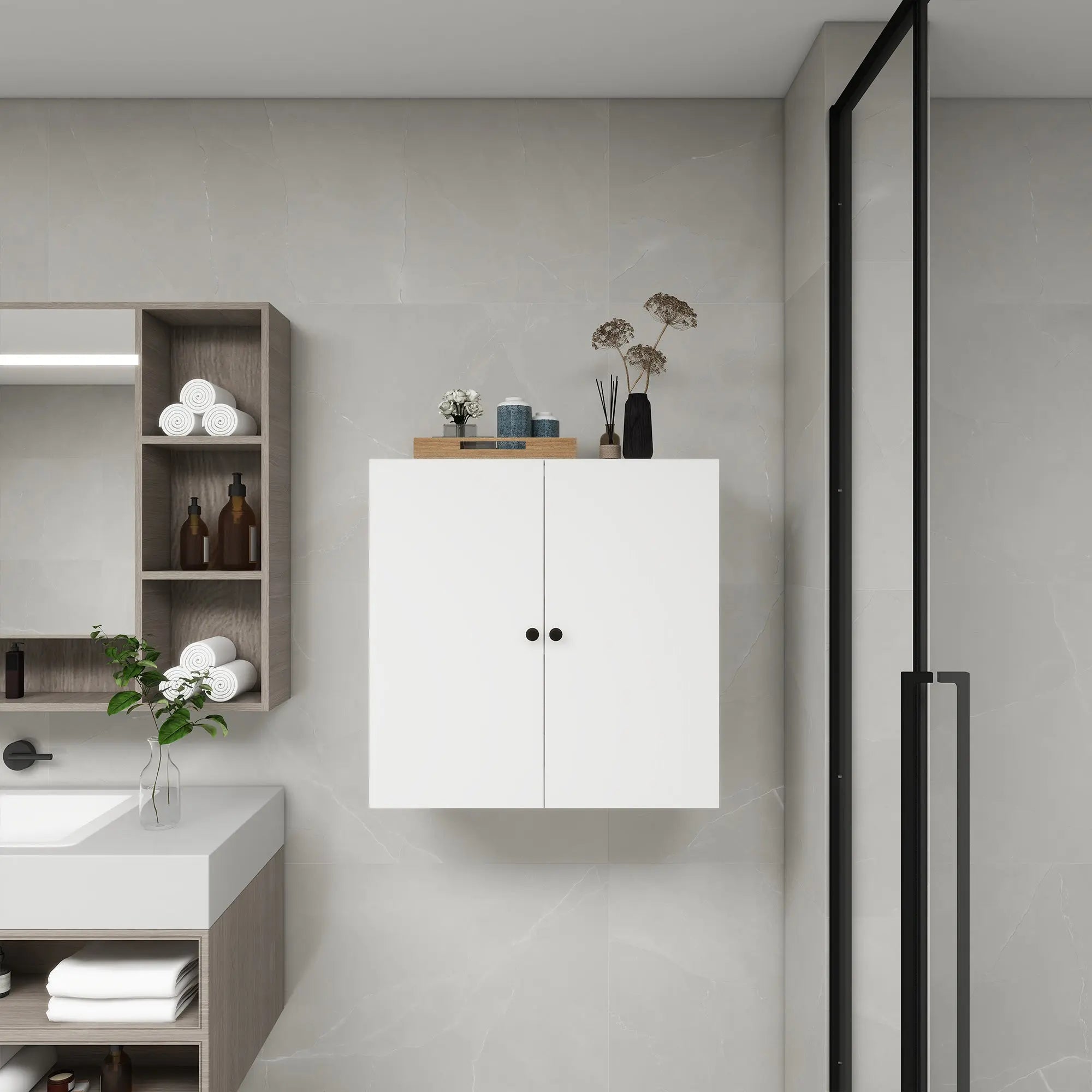 C2 Closet Shelves for bathroom,Wooden Closet System Modular With 2 Doors Shelves Wall Mount Organizer Modern Shelving for Walk in Closet Organization Bedroom Built in Clothes Storage 31.49''W x 16.04''D x 31.49''H  Warm Home View