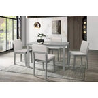 5-Piece Grey Wood Finish Dining Set with 4 Beige Fabric Upholstered Chairs  Warm Home View