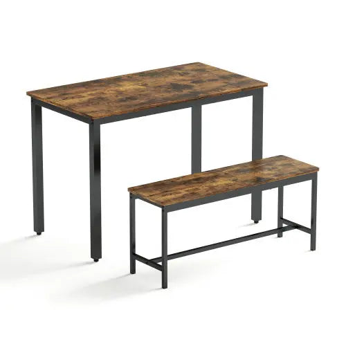 Rustic Brown Bench Dining Table Set Wood/Steel 3-Piece  Warm Home View