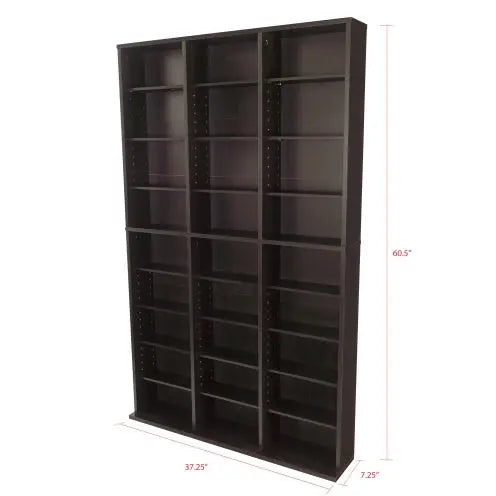 Media Shelving Unit, 6 Fixed Shelves, 18 Adjustable Shelves, Wide Base For Stability In Espresso Brown  Warm Home View