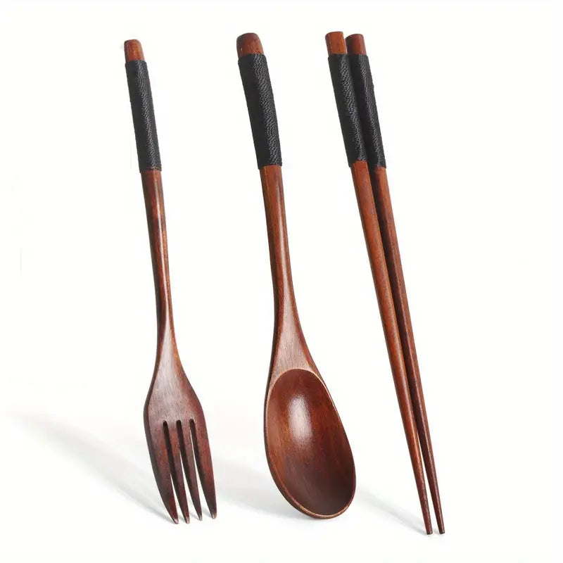 3-Piece Solid Wood Dinnerware Set with Utensils  Warm Home View