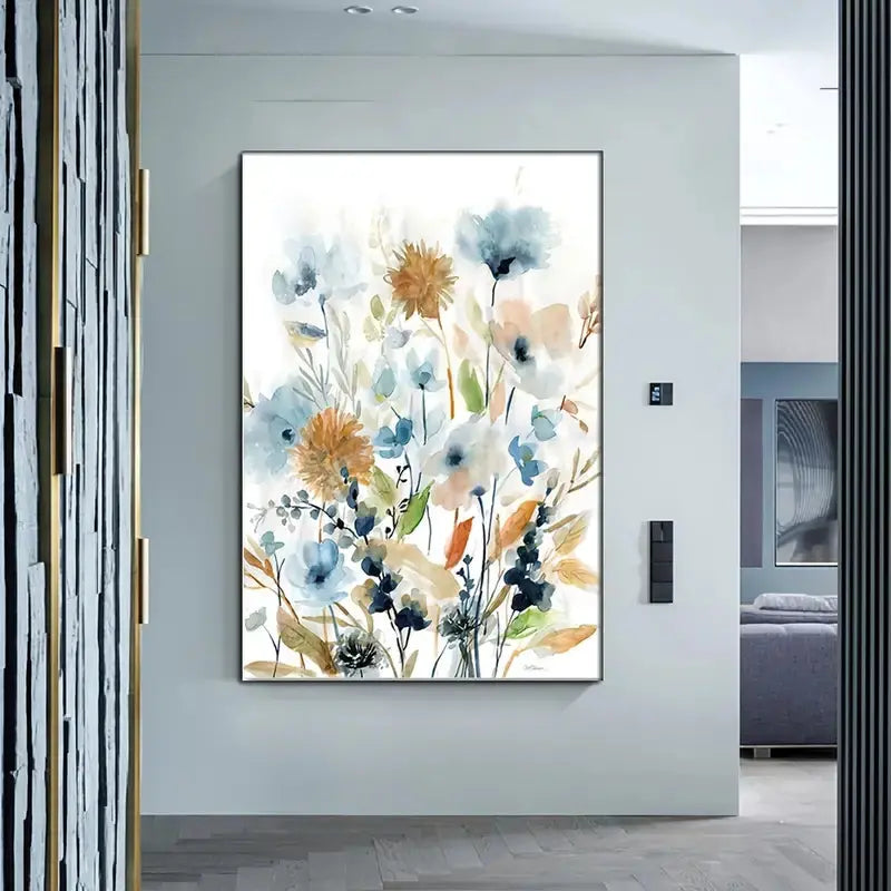 HD Watercolor Floral Botanical Canvas Wall Art Prints  Warm Home View
