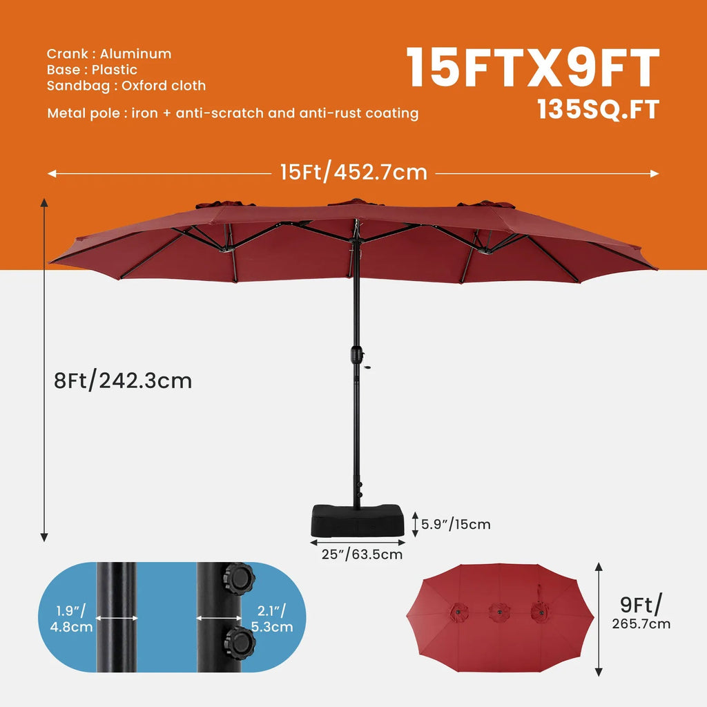 Large Outdoor Patio Umbrella - Polyester, 3-Piece Set  Warm Home View