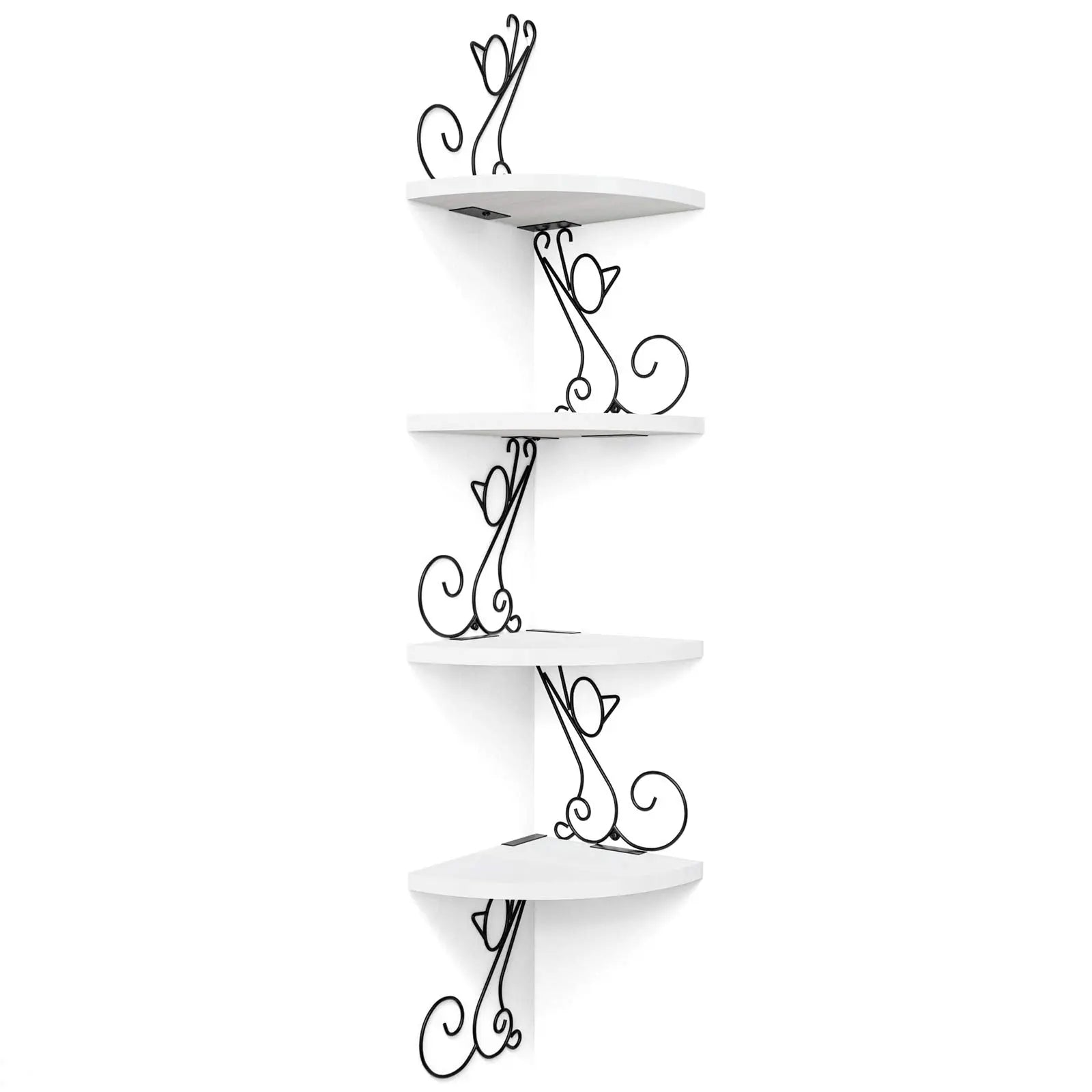 Alsonerbay Floating Corner Wood Shelves 4 Tier Wall Mounted Rustic Storage Shelf Cat Shaped Shelving for Wall Solid Wooden Decor for Living Room Bedroom Kitchen Bathroom Office White  Warm Home View