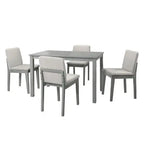 5-Piece Grey Wood Finish Dining Set with 4 Beige Fabric Upholstered Chairs  Warm Home View