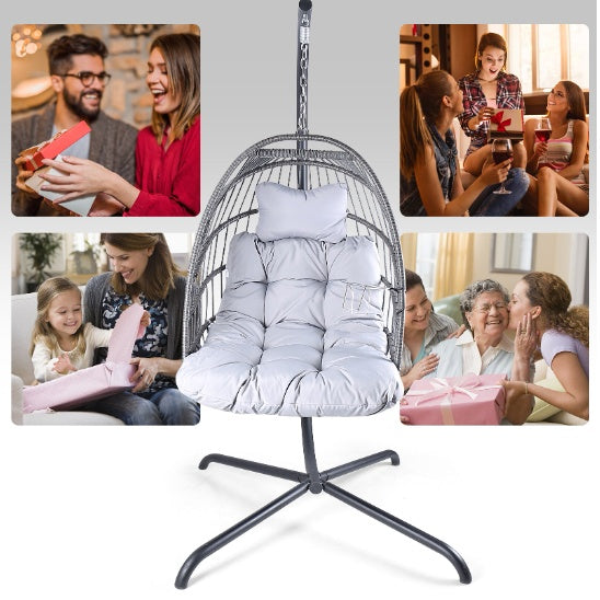 Swing Egg Chair with Stand - Gray Iron/Wicker, 1-Piece  Warm Home View