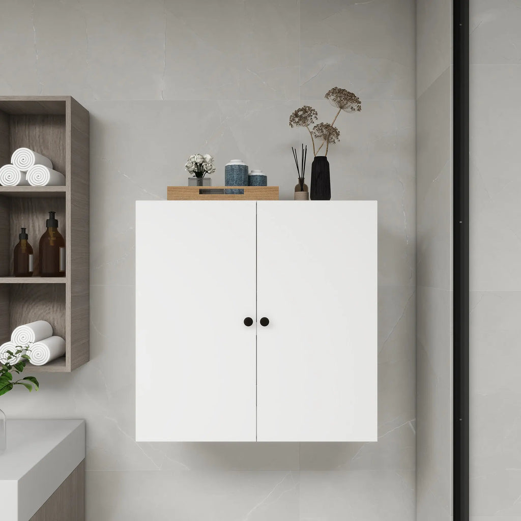 C2 Closet Shelves for bathroom,Wooden Closet System Modular With 2 Doors Shelves Wall Mount Organizer Modern Shelving for Walk in Closet Organization Bedroom Built in Clothes Storage 31.49''W x 16.04''D x 31.49''H  Warm Home View