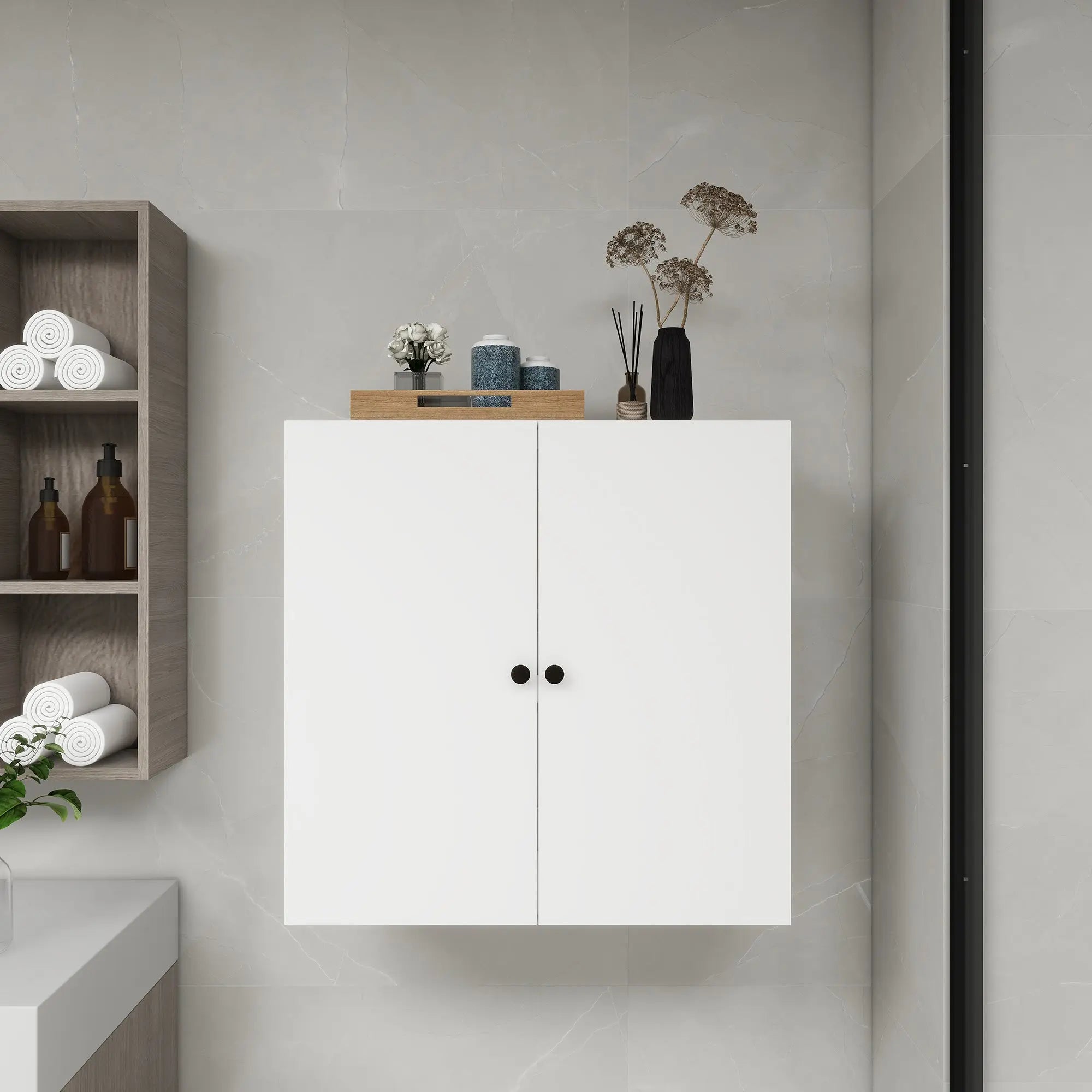 C2 Closet Shelves for bathroom,Wooden Closet System Modular With 2 Doors Shelves Wall Mount Organizer Modern Shelving for Walk in Closet Organization Bedroom Built in Clothes Storage 31.49''W x 16.04''D x 31.49''H  Warm Home View