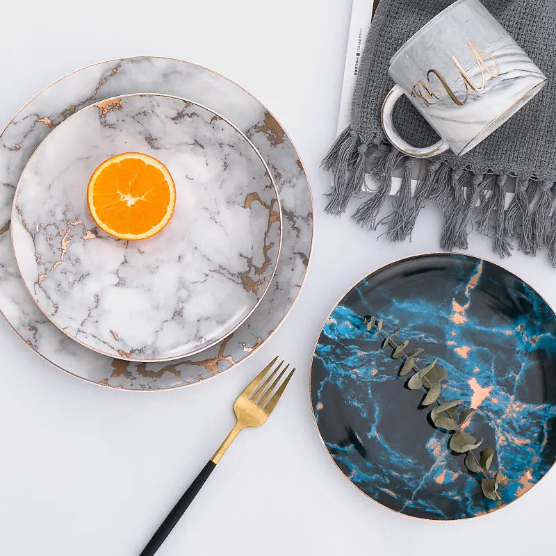 Marble Pattern Plate, Nordic Dinnerware with Gold Edge  Warm Home View