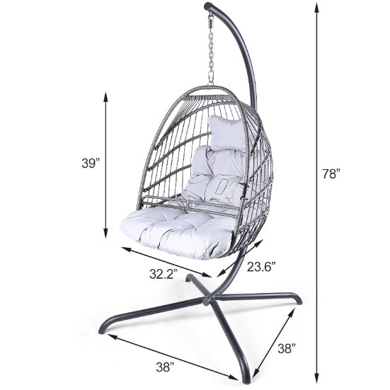Swing Egg Chair with Stand - Gray Iron/Wicker, 1-Piece  Warm Home View