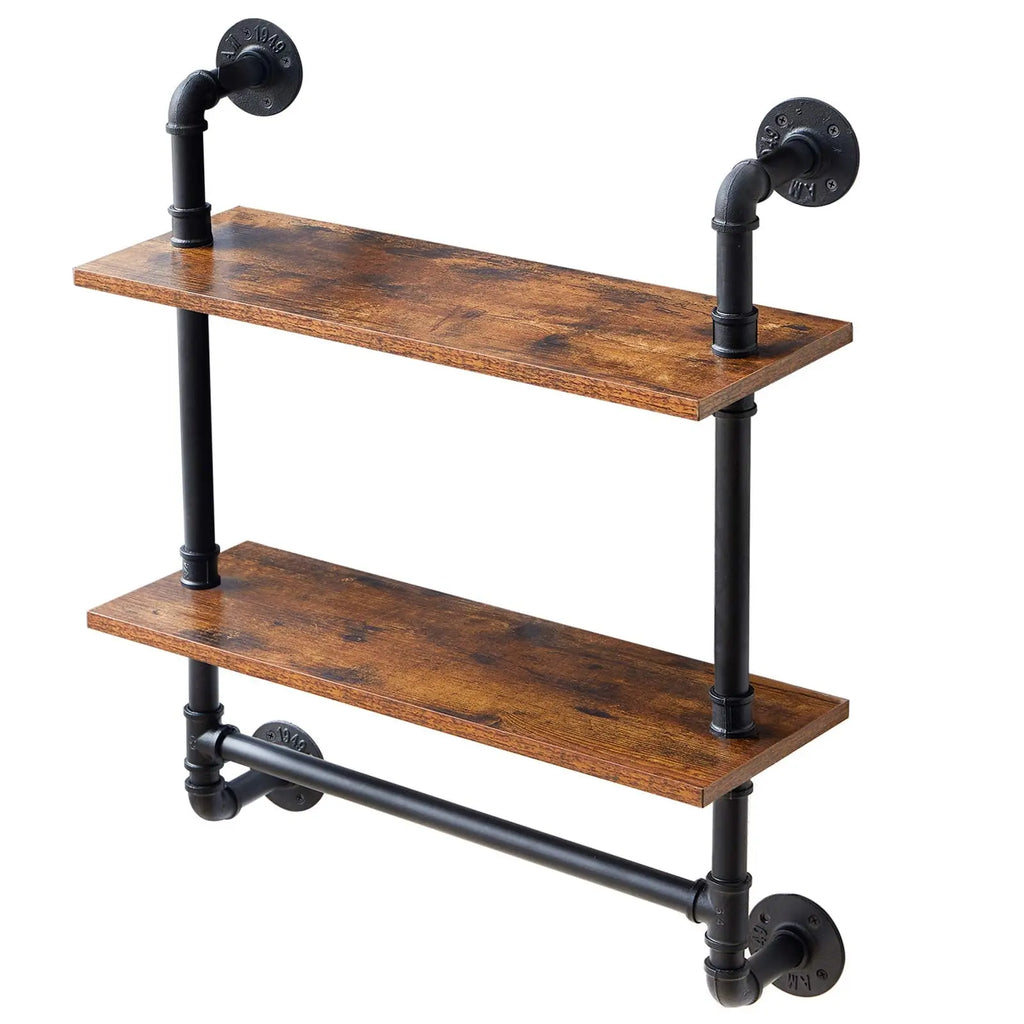 YMYNY Industrial Pipe Shelf Bracket 2 Tiers Retro Wall Mounted Floating Shelf Wood Look DIY Storage Shelving Bookshelf UHRF-TM014  Warm Home View