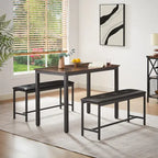Industrial Style Dining Table Set Rustic Brown 3-Piece  Warm Home View