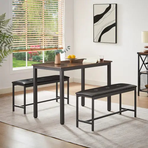 Industrial Style Dining Table Set Rustic Brown 3-Piece  Warm Home View