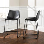 Set of 2 Industrial Black Faux Leather Counter Stools with Durable Steel Frame  Warm Home View