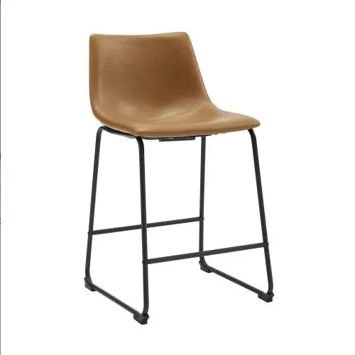 Set of 2 Industrial Whiskey Brown Faux Leather Counter Stools with Metal Frame  Warm Home View