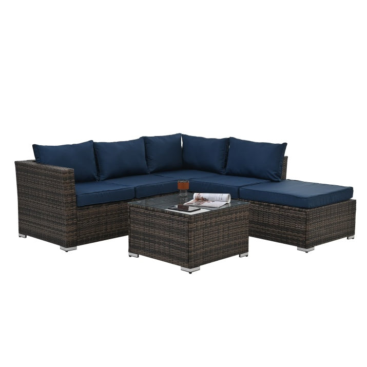 4-Piece All-Weather PE Wicker Patio Conversation Set with Glass Table - Brown  Warm Home View