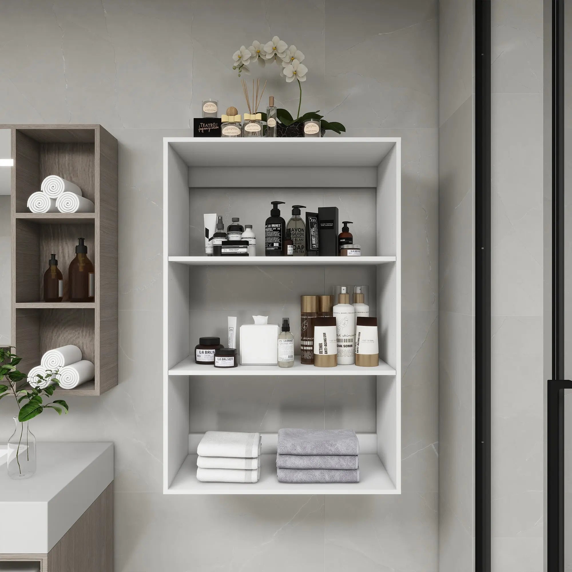 B4 Bathroom colset shelves Wood Modular Closet System Wall Mounted Shelves Walk in Clothes Storage Cabinet Shelving Built in Closet Organizer for Bedroom White 31.49''W x 16.04''D x 47.24''H  Warm Home View