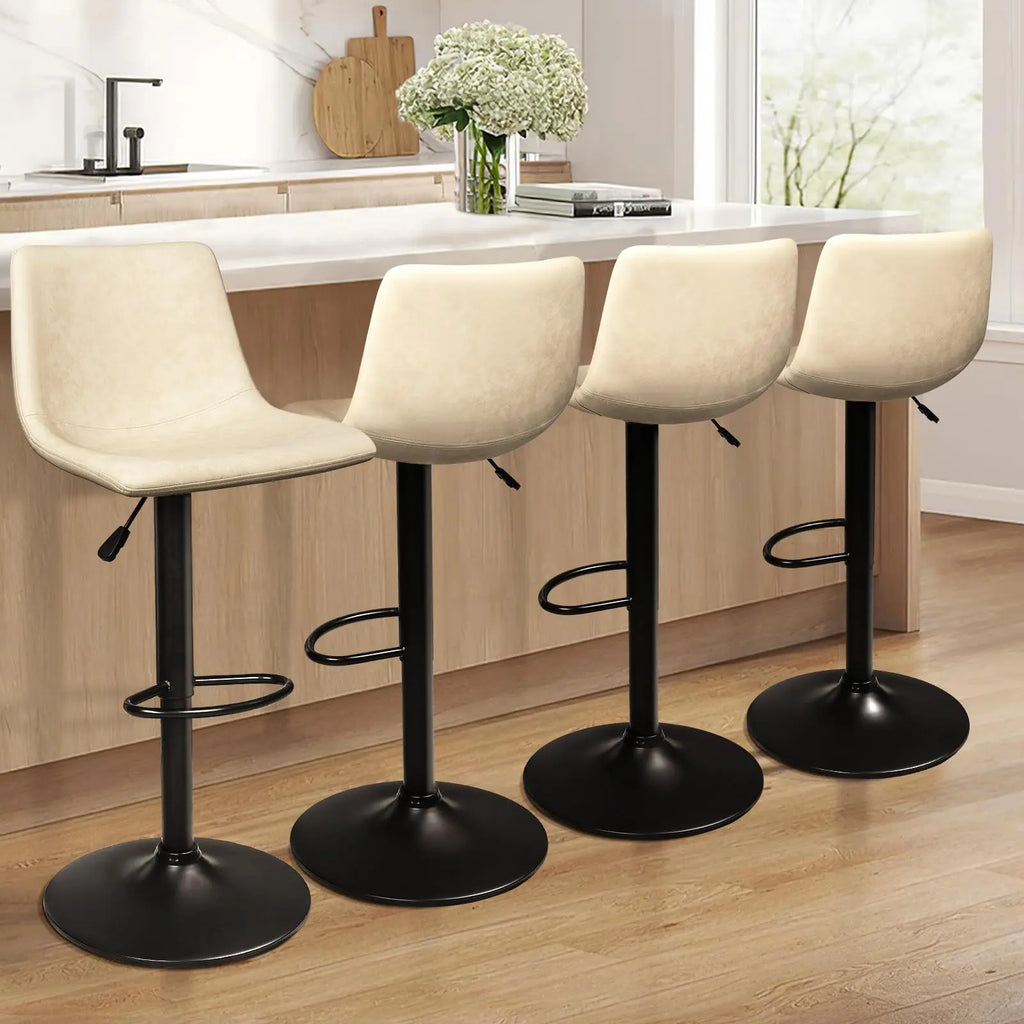 Adjustable Swivel Bar Stools Black PU Leather 4-Piece  Warm Home View