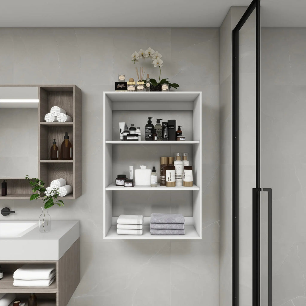 B4 Bathroom colset shelves Wood Modular Closet System Wall Mounted Shelves Walk in Clothes Storage Cabinet Shelving Built in Closet Organizer for Bedroom White 31.49''W x 16.04''D x 47.24''H  Warm Home View
