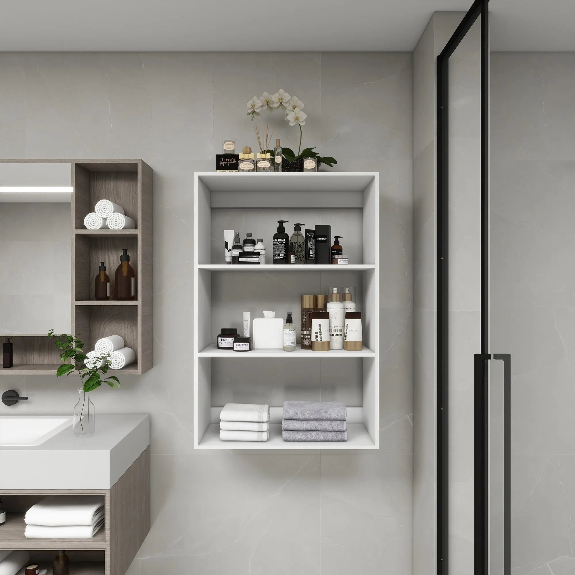 B4 Bathroom colset shelves Wood Modular Closet System Wall Mounted Shelves Walk in Clothes Storage Cabinet Shelving Built in Closet Organizer for Bedroom White 31.49''W x 16.04''D x 47.24''H  Warm Home View