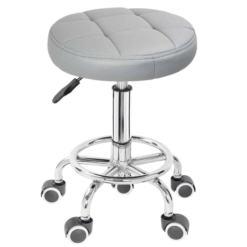IBVIVIC Grey PU Leather Rolling Stool, Height Adjustable Round Swivel Stool with Footrest  Warm Home View