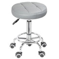 IBVIVIC Grey PU Leather Rolling Stool, Height Adjustable Round Swivel Stool with Footrest  Warm Home View