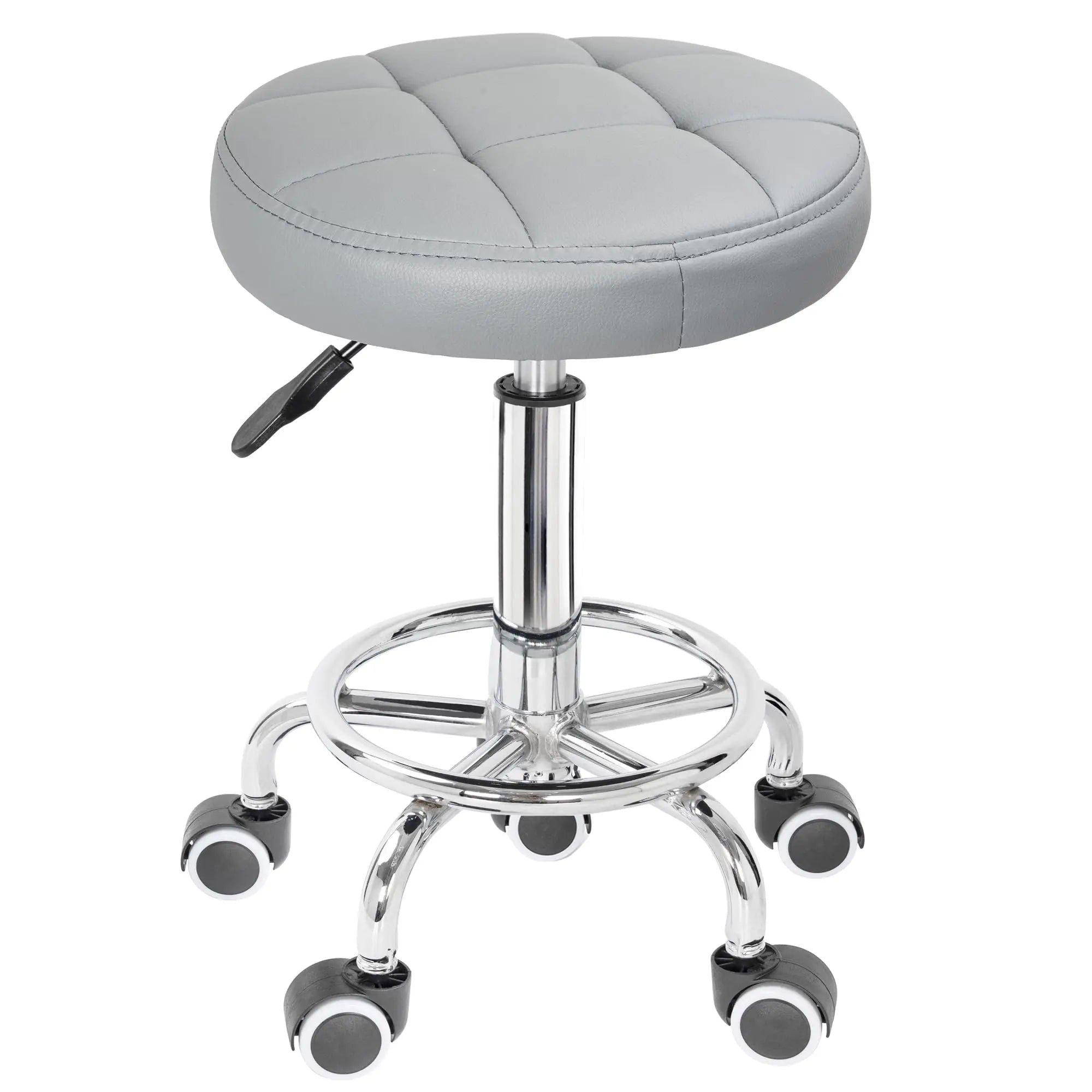 IBVIVIC Grey PU Leather Rolling Stool, Height Adjustable Round Swivel Stool with Footrest  Warm Home View