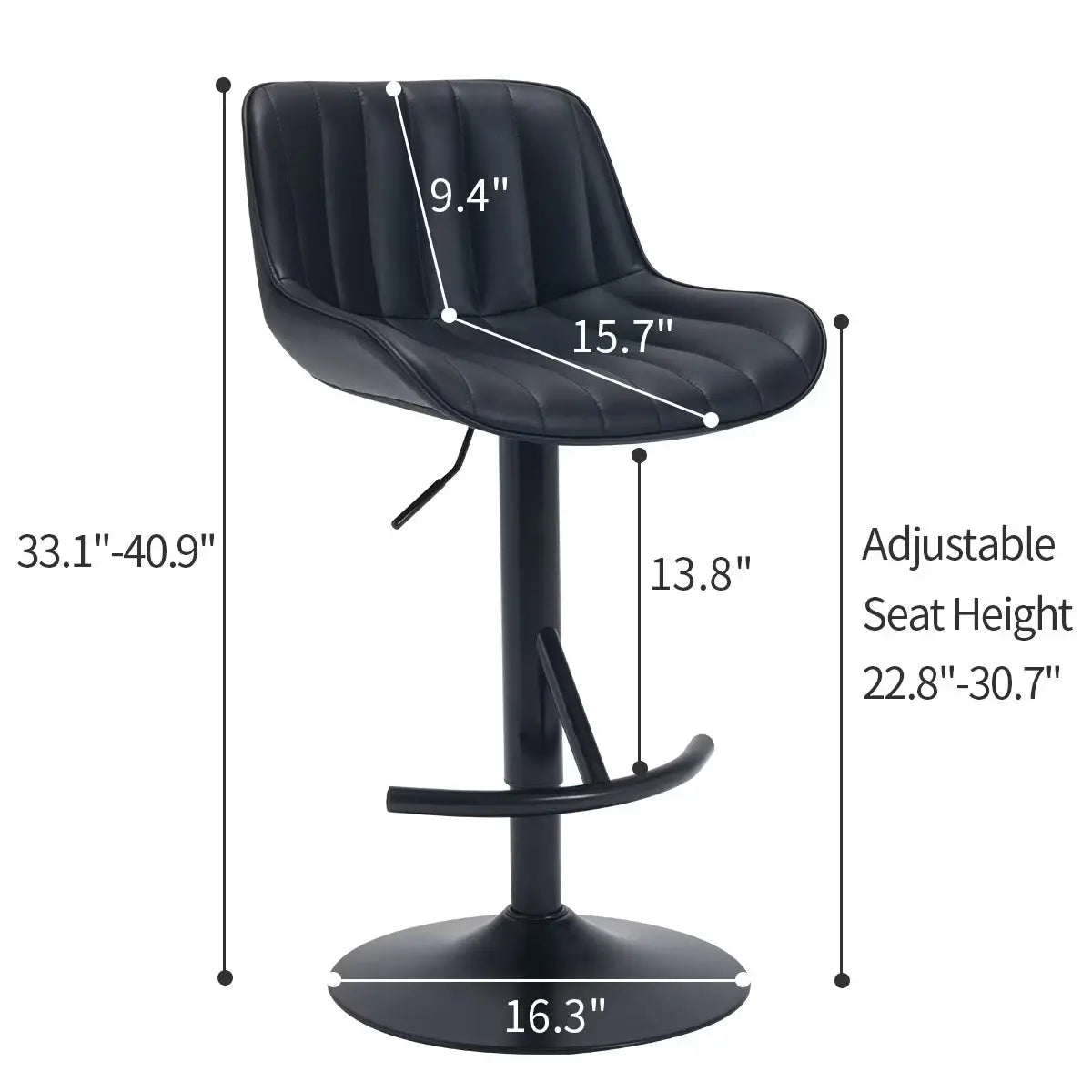 Premium Adjustable Black Leather Bar Stools with 360° Swivel and Steel Frame - Set of 2  Warm Home View