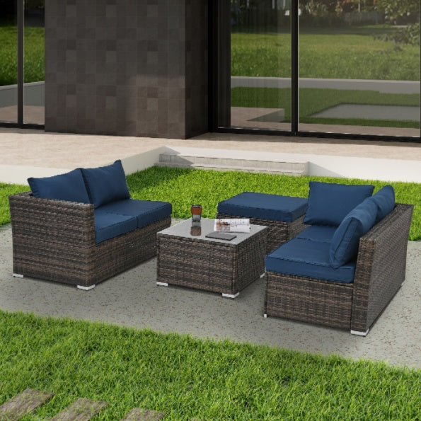 4-Piece All-Weather PE Wicker Patio Conversation Set with Glass Table - Brown  Warm Home View