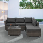 4-Piece Seasonal PE Wicker Patio Furniture Set with Tempered Glass Table - Brown  Warm Home View