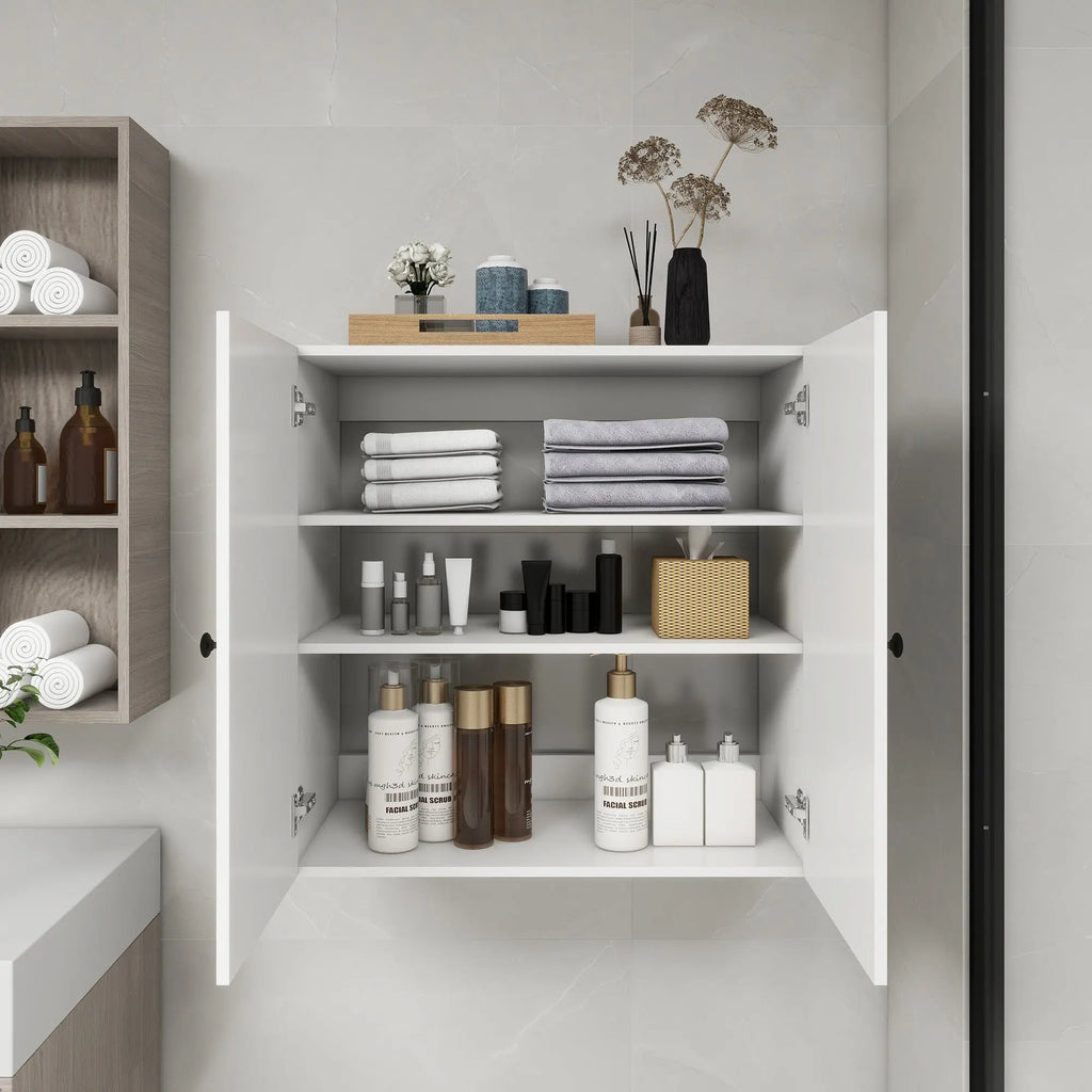 C2 Closet Shelves for bathroom,Wooden Closet System Modular With 2 Doors Shelves Wall Mount Organizer Modern Shelving for Walk in Closet Organization Bedroom Built in Clothes Storage 31.49''W x 16.04''D x 31.49''H  Warm Home View