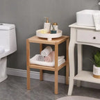 2-Tier Birch Bathroom Shelf, Narrow Shelving Unit, Multifunctional Storage Rack, Corner Rack, For Kitchen, Living Room, Bedroom, Entryway, Bathroom, Natural  Warm Home View