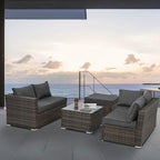 4-Piece Seasonal PE Wicker Patio Furniture Set with Tempered Glass Table - Brown  Warm Home View