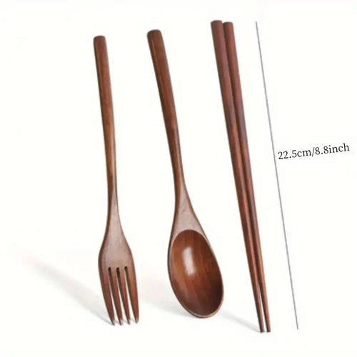 3-Piece Solid Wood Dinnerware Set with Utensils  Warm Home View
