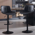 Premium Adjustable Black Leather Bar Stools with 360° Swivel and Steel Frame - Set of 2  Warm Home View