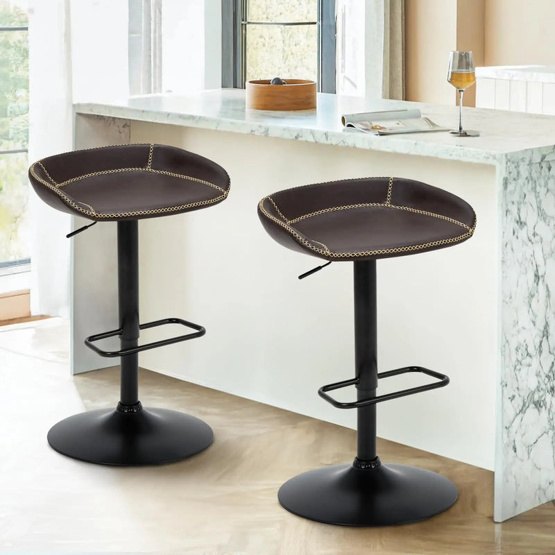 Modern Adjustable Swivel Bar Stools Dark Brown 2-Piece  Warm Home View