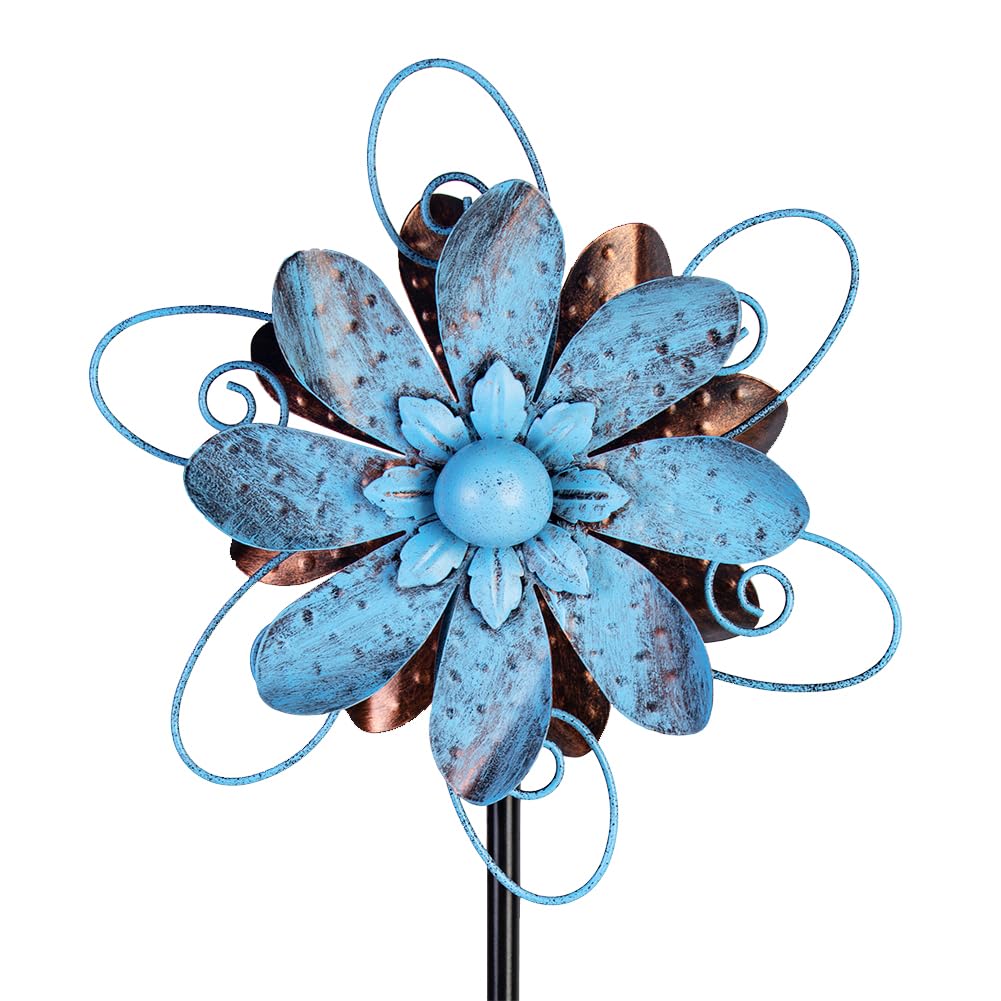 Outdoor Metal Flower Wind Spinner - Blue Steel, 1-Piece  Warm Home View