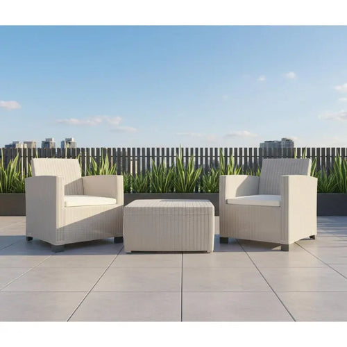 3-Piece Outdoor Seating Group - Espresso Plastic Frame with Beige All-Weather Cushions  Warm Home View