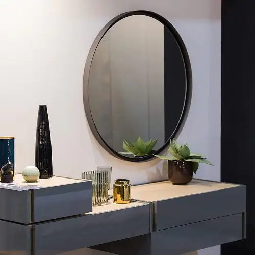 Black 24-Inch Round Metal Bathroom Mirror