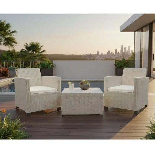 3-Piece Outdoor Seating Group - Espresso Plastic Frame with Beige All-Weather Cushions  Warm Home View