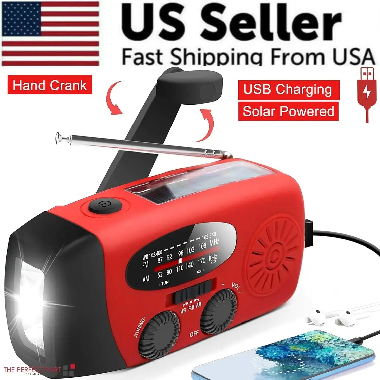 crank solar power bank with flashlight